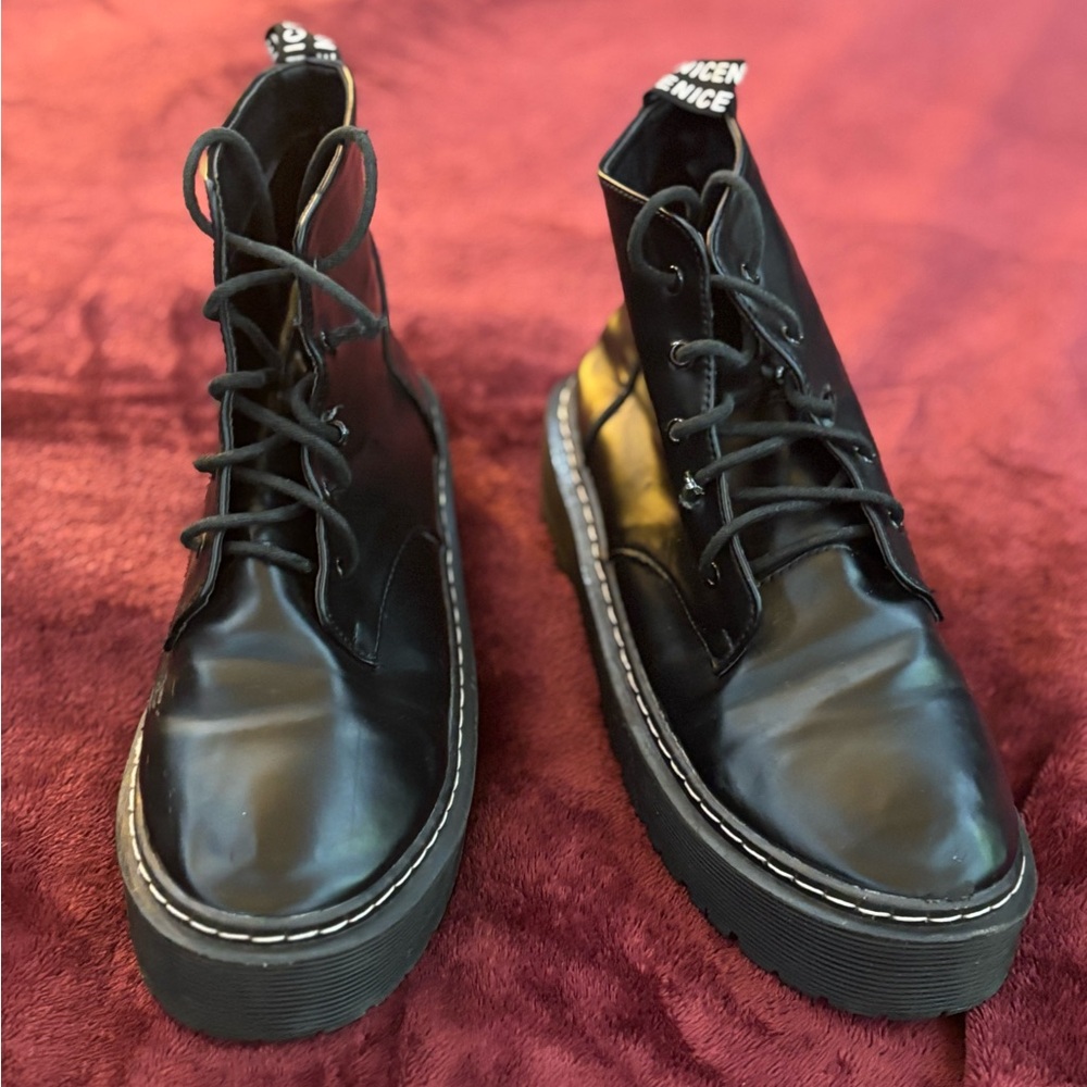 Black Combat Moto Boots with Chunky Sole